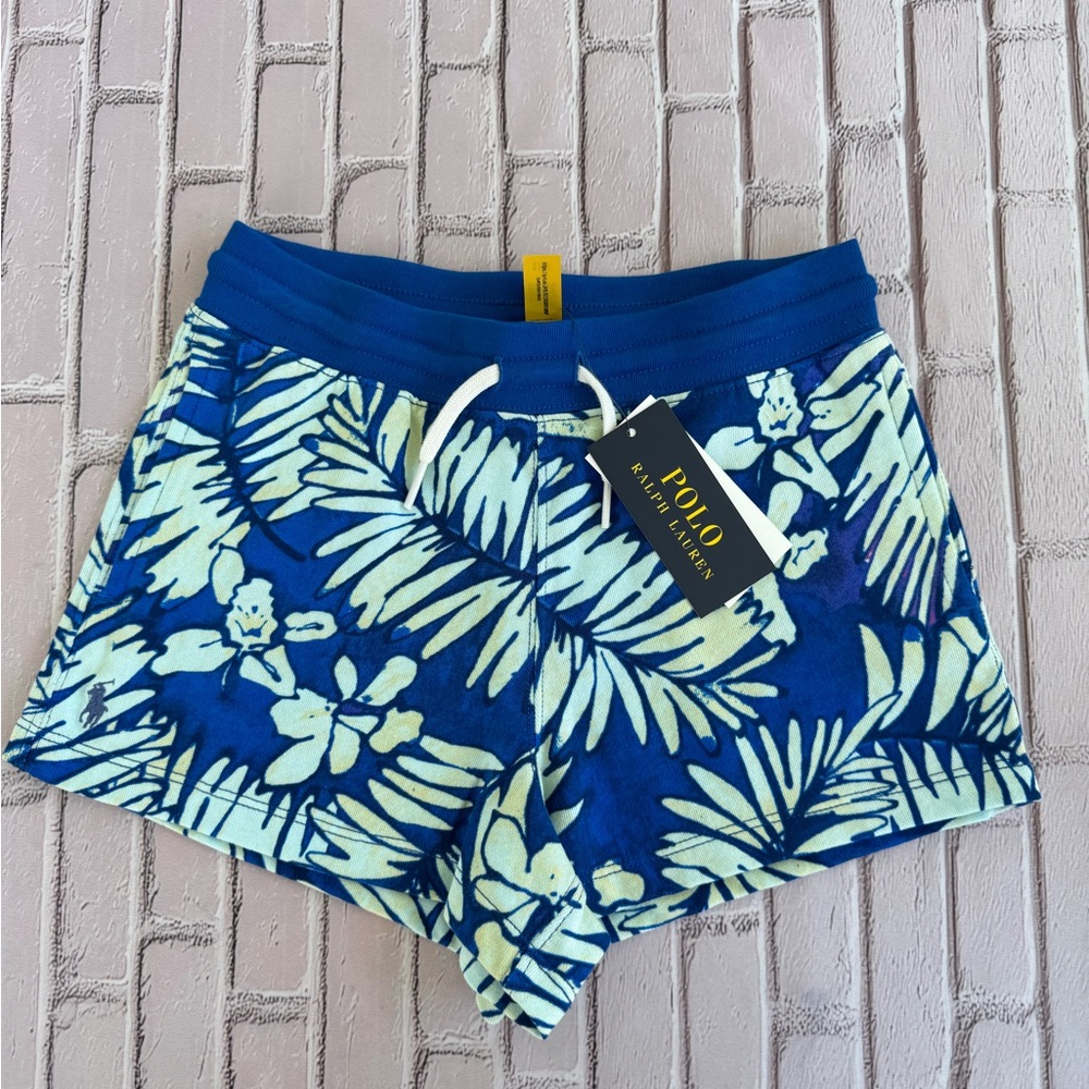 Polo Ralph Lauren Girls Tropical Print Spa Terry Shorts Blue Size M (8-10) NWT - Picture 1 of 8